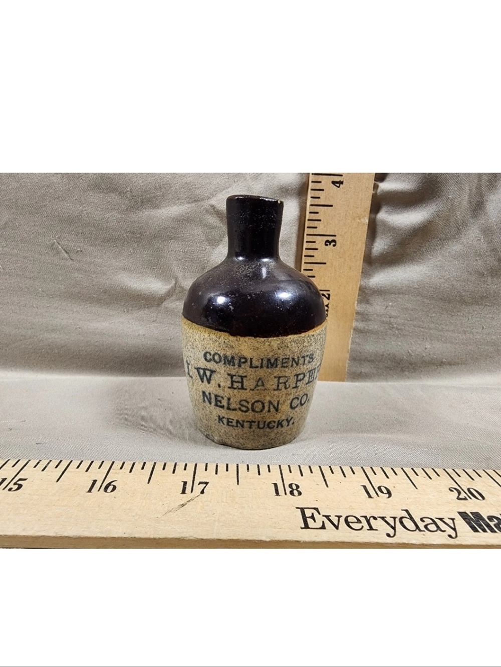 Antique Mini Stoneware Crock Jug L.W. Harper Nelson County Kentucky Used